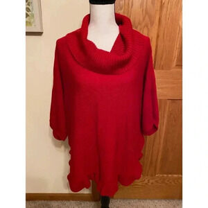 Studio Works 1X Pullover Sweater Cowl Neck 3/4" Sleeve Cable Knit Acrylic Red